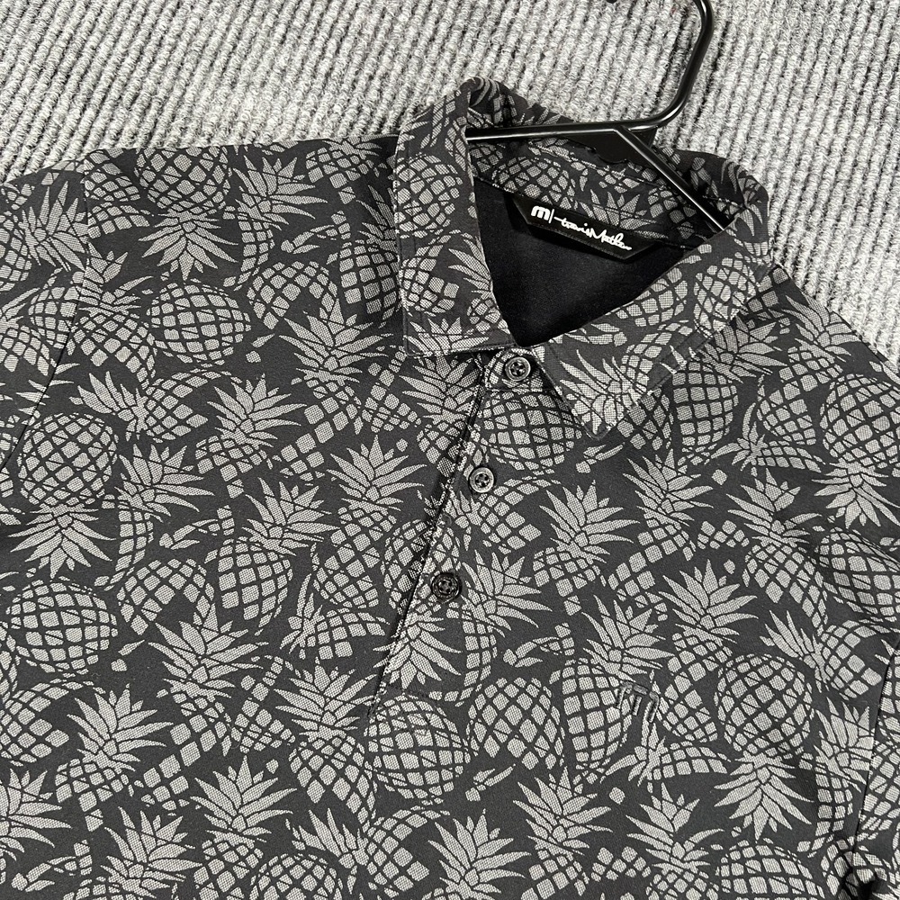 Travis Mathew Polo Shirt Mens Large Black Pineapple Geometeric Short Sleeve